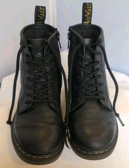 Dr Martens Kids Youth 13 Black Leather Combat Boots Lace Up & Side Zip 1460J