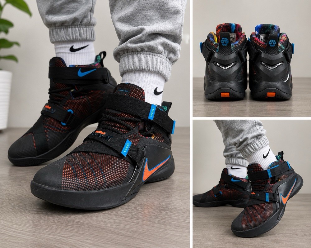 Nike LeBron Soldier 9 IX Black Orange Blue Basketball Shoes Youth Size 5.5Y