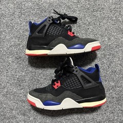 Size 11C- Nike Air Jordan 4 Retro Rare Air Basketball Shoes Kids Black Blue Red