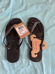Havaianas Slim Black Dark Metallic Glitter Flip Flops Kids/Youth Size 3/4Y