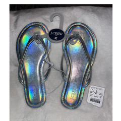 J.Crew Crewcuts Kids Silver Flip Flop Sandals K2 Casual Summer Low Top