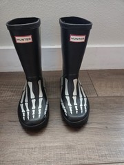Hunter Kids Fitst Classic Skeleton Rain Boots Blacl Silver Kids Size 13