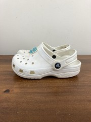 Crocs Classic White Clog Shoes Junior Size 1 Unisex with One Charm Pre Owned