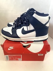 Nike Dunk High GS Sneaker White Midnight Navy Leather Unisex Youth Size 7Y