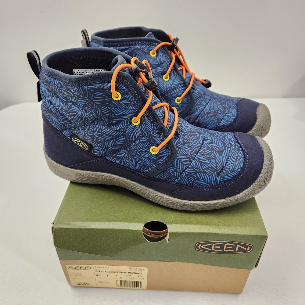KEEN Howser II Chukka Mid Boot Waterproof Youth 7 Blue Deep Lagoon Primrose