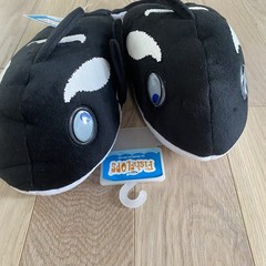 FishFLOPS Orca Whale Slippers Black White Slippers Youth Kids Sz Medium 2/3 New