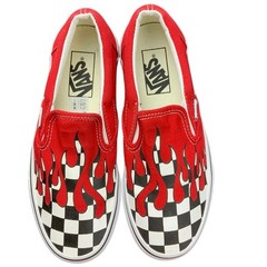 Vans Classic Slip-On Flame Checkerboard Red Canvas Shoes Youth Size 4.5