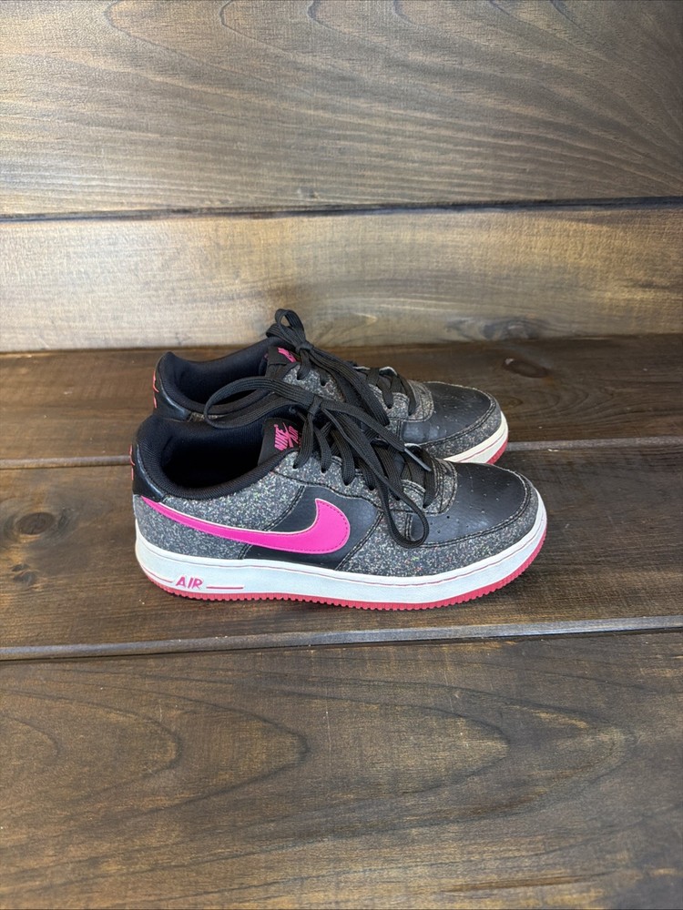 Nike Air Force 1 Low Black Vivid Pink Sneakers Shoes Kids Size 6 Youth