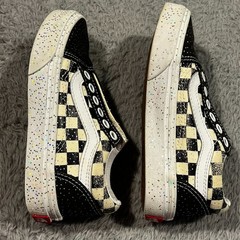 Vans Old Skool Confetti Sneaker Checkered Black White Needs Laces Kids 10.5