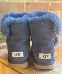 UGG Kids Boots Size 2 Bailey Button Suede Sheepskin Lining Warm Blue