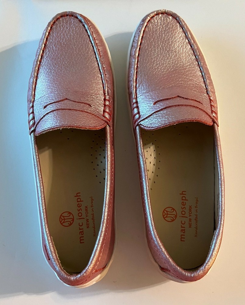 Marc Joseph New York Kids Red Grainy Glimmer Penny Loafers. Sz 5 NIB