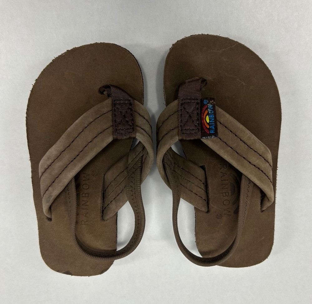 Rainbow Sandals Kids Brown Leather Double Strap Backstrap Sandals Size 5/6