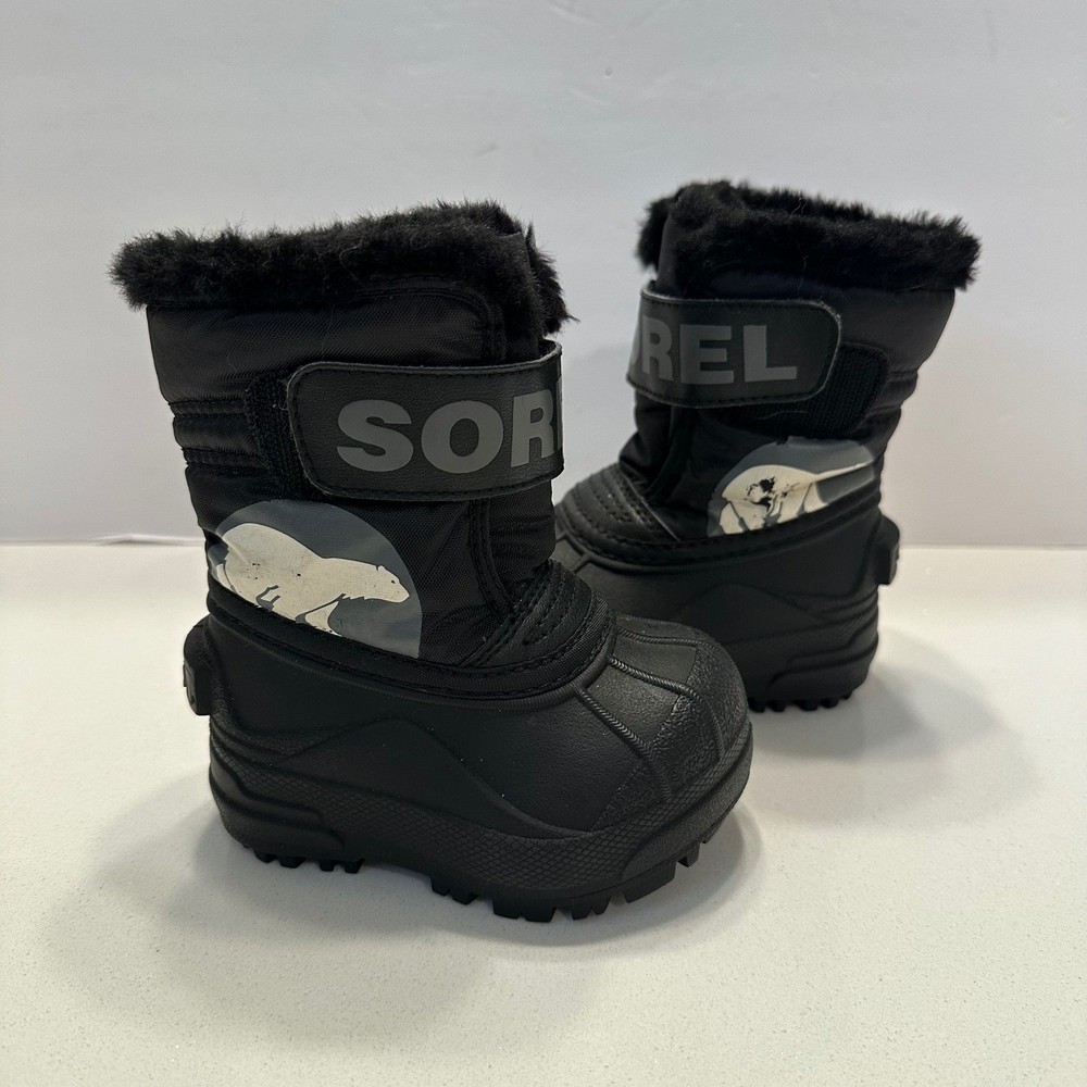 Sorel Snow Commander Toddler Kids Black Winter Snow Boots NV1805-010 Size 4