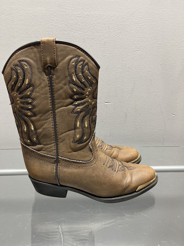 Cody James Phoenix Brown & Gold Leather Round Toe Pull On Western Boots Sz 2.5