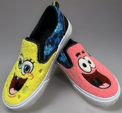 NEW SpongeBob SquarePants & Patrick YOUTH Chenille Fleece Slip-On Sneakers SZ 3