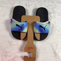 Puma Cool Cat Dark Prismatic PS Slides Black Fuchsia NWT Purple Blue Kids 11C