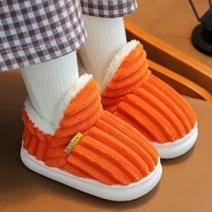 New Winter Concise Stripe Plush Slippers Children’s Non-slip Soft Sole Kids Boys
