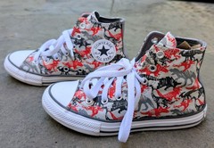 Converse Chuck Taylor High Top Sneaker Jr Youth 2 Dinosaur Gray Orange 671598F