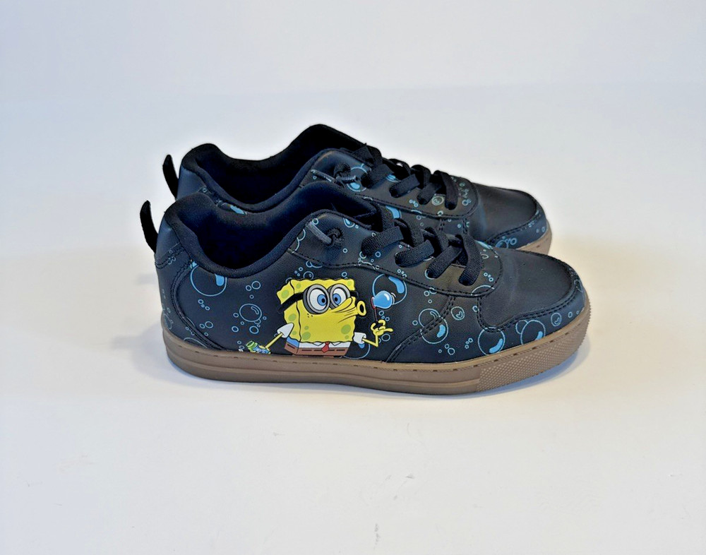 SpongeBob Patrick Star Kids Sneakers Black Bubble Print Shoes Size 4 Youth