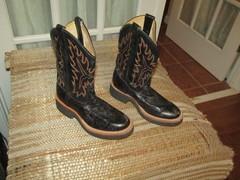 Old West Kids Black Ostrich Print Leather Western Boots CR10010C size 1.5