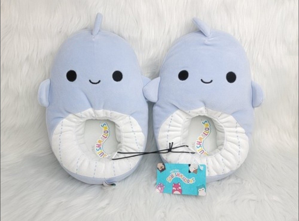 Original Squishmallows Plush Slippers Samir The Blue Whale Kids Size 4-5