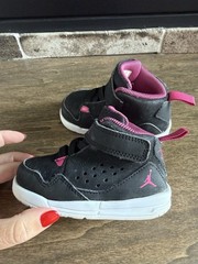 Jordan Flight Toddler High Top Sneaker Black Pink White Hook & Loop US 5C