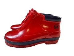 Sorel Little Drizzle Short Rain Boots Lil Kids Sz 3 Red Rubber Front Zip Unisex