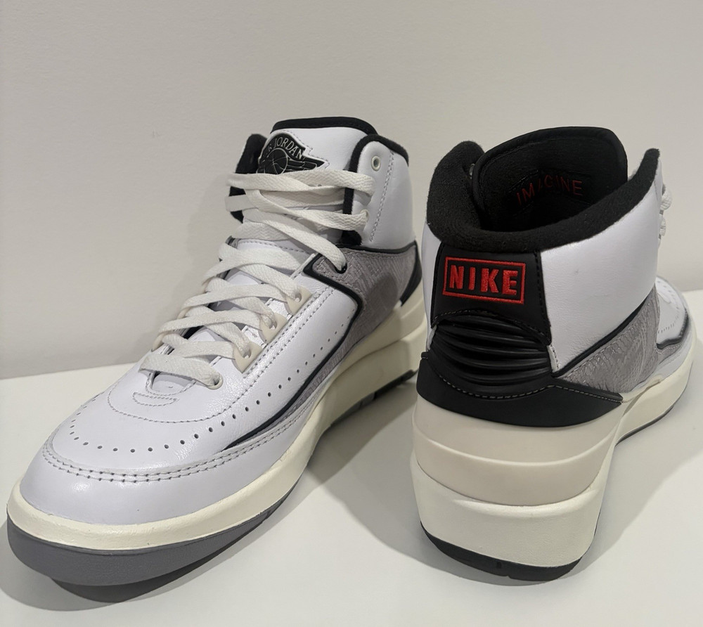 Nike Air Jordan 2 Mid Top Leather Basketball Sneakers 6.5Y White Gray Red