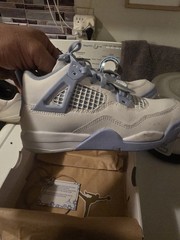 Jordan 4 Retro PS White Aluminum Blue Tint Leather Lace Up Kids 2Y Basketball