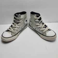 Converse Chuck Taylor All Star High Top Silver Glitter Youth Sneakers A01477C 11