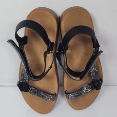 Link Soft Black And Silver Big Kid Strappy Sandals Size 3