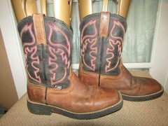 Justin Rush Junior Square Toe Black & Brown Western Boots JK4337 Youth sz 3.5 D