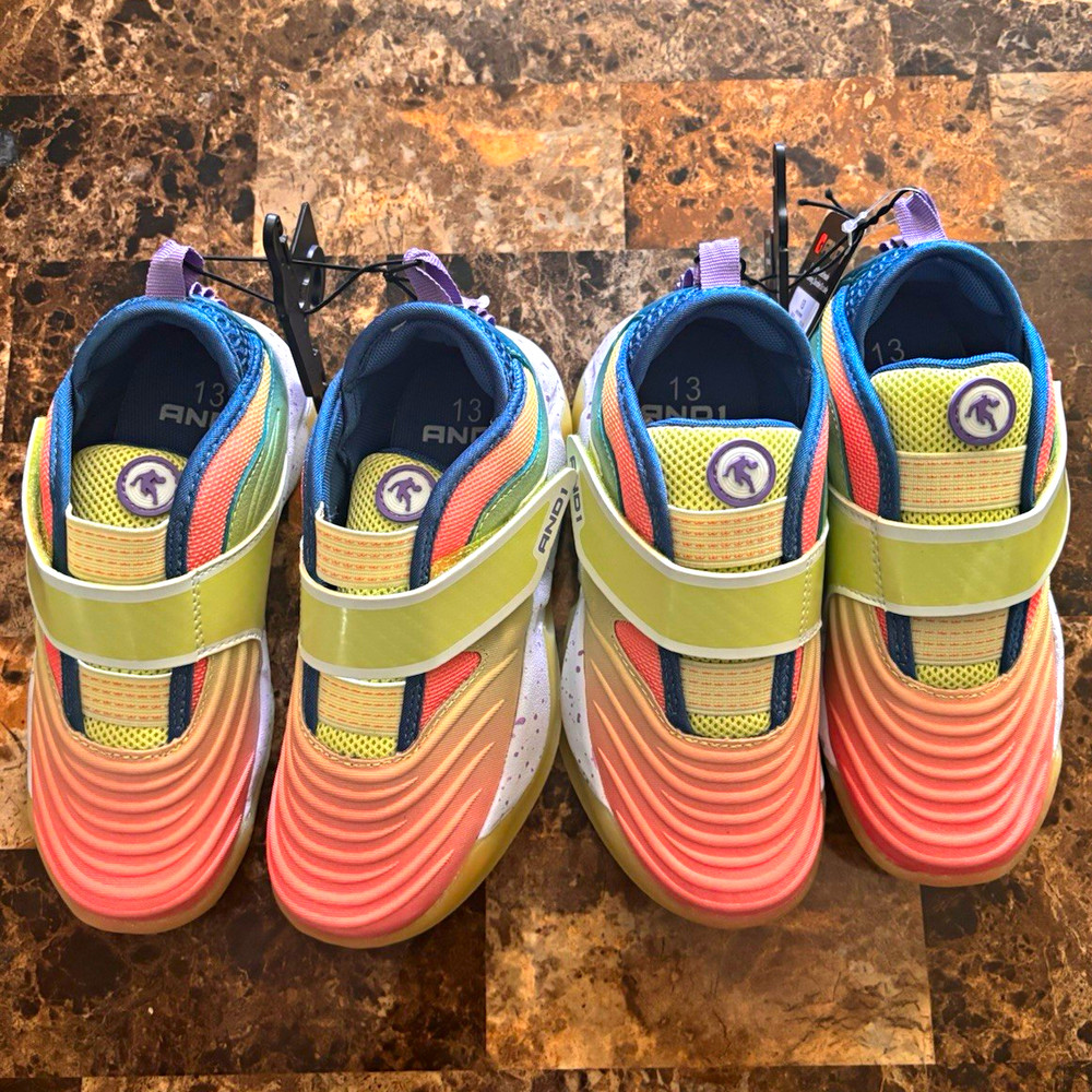 AND1 Unisex Kids Size 13 Low Top Hook & Loop Colorblock Basketball Sneakers