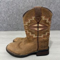 Roper Monterey Aztec Western Boots Little Kids Size 11 Brown Leather Cowboy