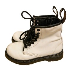 Dr. Martens 1460 J White Smooth Leather Lace Up/Zip Ankle Boots Youth Size 11