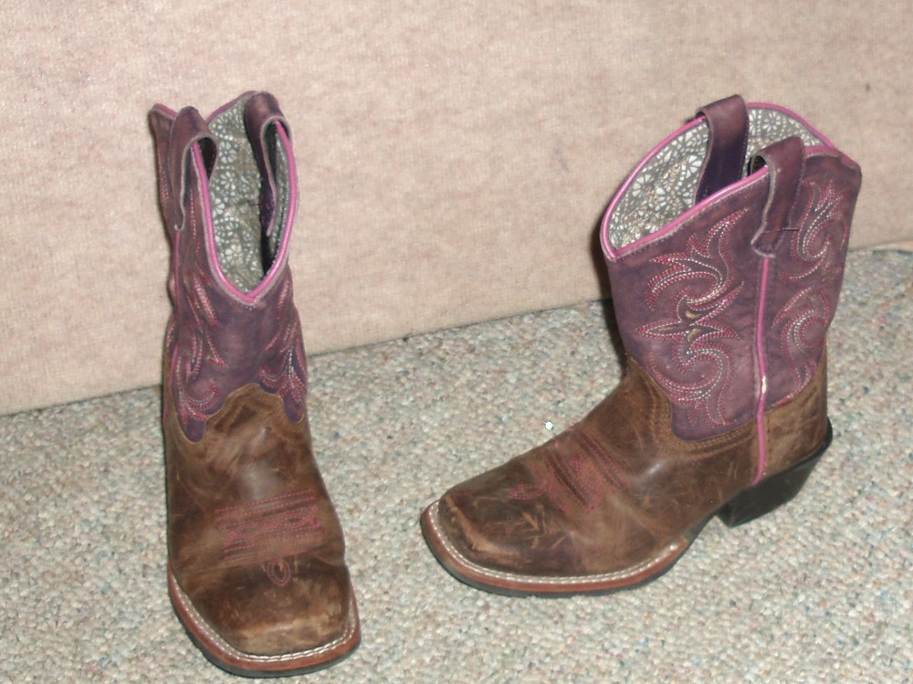 Youth brown/purple DAN POST leather upper square toe western boots , size 12.5 D