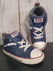 Converse All Star Navy Blue Red White Leather High Top Sneakers Infant Size 10