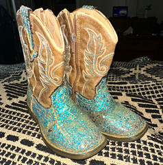 Roper Toddler Western Pull-On Boots Blue/Brown Glitter Embroidered, Unisex US 8
