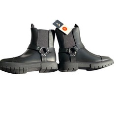 Art Class Kids Black Harness Moto Boots Chunky Lug Sole Side Zip Size 3 NEW