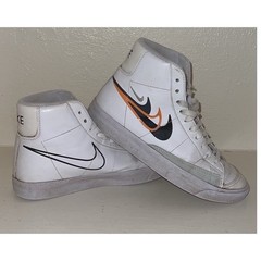 Nike Blazer Mid 77 GS White Black Orange Multi Swoosh FN7788-100 Kids 5Y