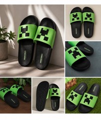 Minecraft Creeper Slides Sandals Boys Youth Size Medium 1-2