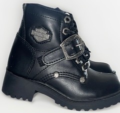 Harley Davidson Youth Boots Sz 10 Black Moto Biker Lace Up Hook Loop Chunky Sole