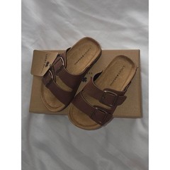 Lucky Brand Blanc Kids Brown Dual Strap Buckle Slide Sandals Size 13