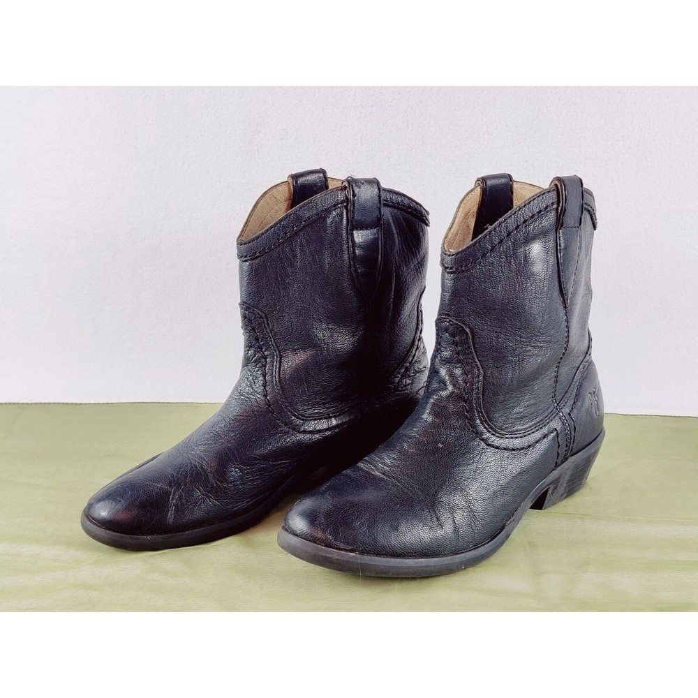 Frye Black Leather Bootie Carson Shortie Kids 13E Unisex Pull On Loops Western