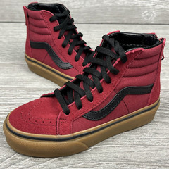 Vans Old Skool Kids Size 11 HI-Top Maroon Black Red Zip Suede Shoes | 721278