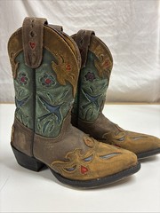 Dan Post Little Children’s Sz 10.5 M Brown Leather Floral Wing Tip Cowboy Boots