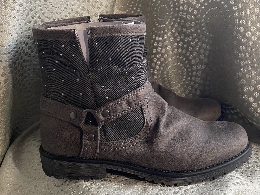 MUDD GIRLS Size 4 Grey Motorcycle Style Ankle Boots MDRAMIGREY NEW IN BOX