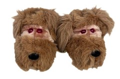 Vintage Brown Puppy Dog Slippers Child Kid Youth 1 2 3 Furry Shaggy Red Eye New
