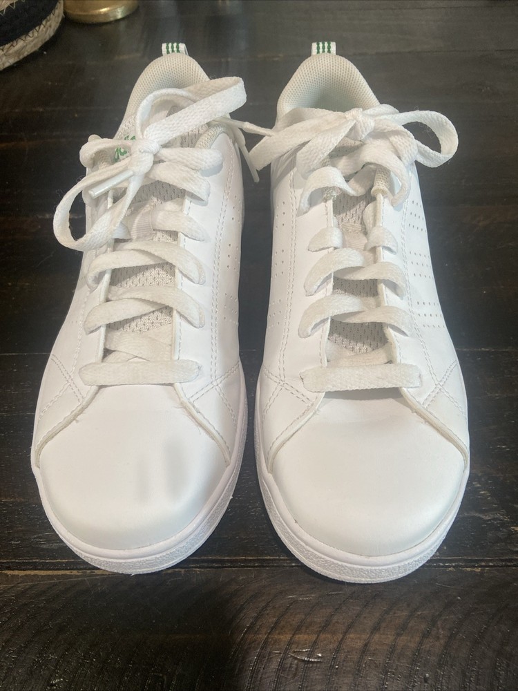 Youth Adidas White/Green VS Advantage Clean Sneakers Unisex Big Kid Shoes 4 1/2