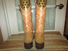 Mexico Square Toe 2 Tone Brown Leather Western Boots Youth size 4 Mex 24